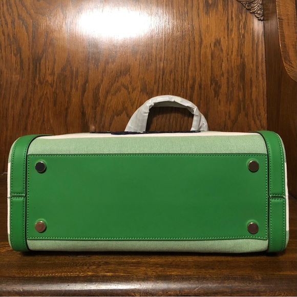 NWT-Kate Spade-Market Cabana☀️Canvas Medium Tote-Green & White Striped-$228: - Picture 8 of 16